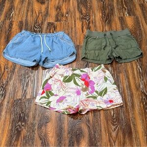 GAP Girls Floral Linen Shorts Denim & Olive Green Arizona Casual Bundle Size M L